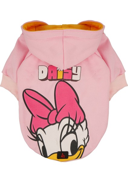 A40 Pet Kapüşonlu Içi Şardonlu Kedi ve Köpek Sweatshirt Hoodie Disney Daisy Duck Pembe