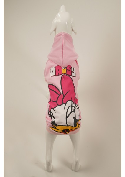 A40 Pet Kapüşonlu Içi Şardonlu Kedi ve Köpek Sweatshirt Hoodie Disney Daisy Duck Pembe