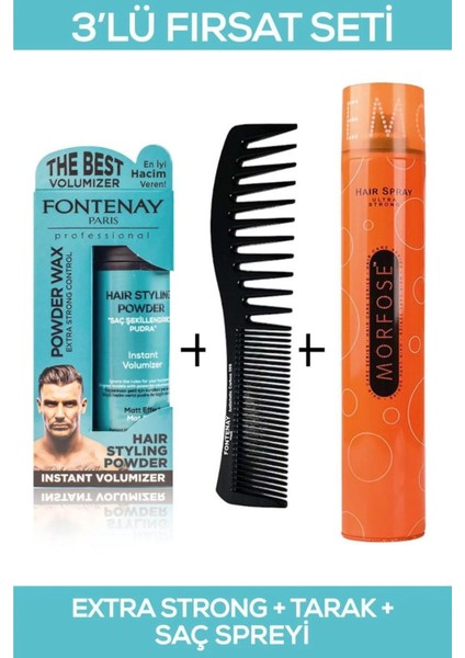 Saç Şekillendirici Pudra Toz Wax Matt Effect + Şekil Tarağı + Saç Sprey 3'lü Set