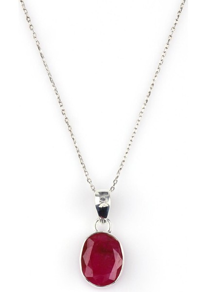 GÜNEŞAVM Glass Filled Ruby ( Yakut ) Doğal Taş 925 Ayar Gümüş Kolye