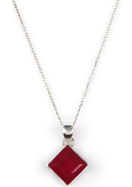 GÜNEŞAVM Glass Filled Ruby ( Yakut ) Doğal Taş 925 Ayar Gümüş Kolye