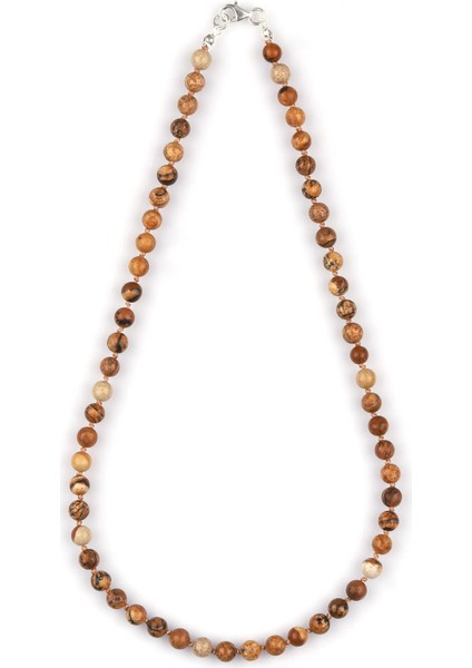 GÜNEŞAVM Picture Jasper Doğal Taş 6 mm Düğümlü Kolye