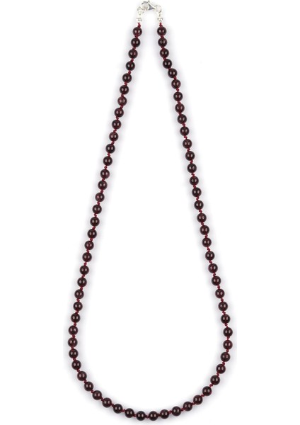 GÜNEŞAVM Granat-Lal Doğal Taş 6 mm Düğümlü Kolye