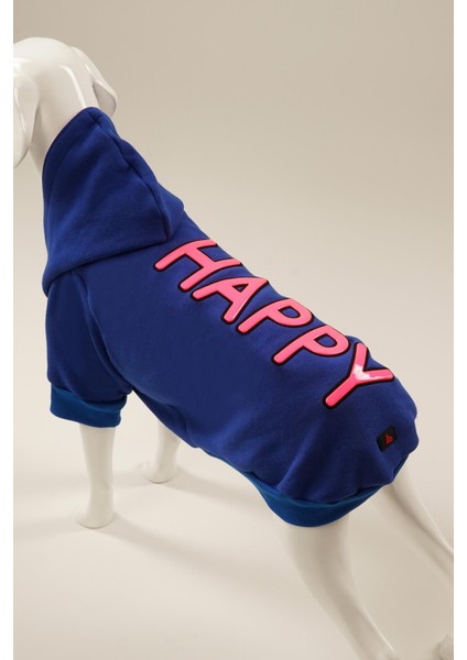 A40 Pet Happy Kapüşonlu Içi Şardonlu Kedi ve  Köpek Sweatshirt Hoodie Sax Mavi