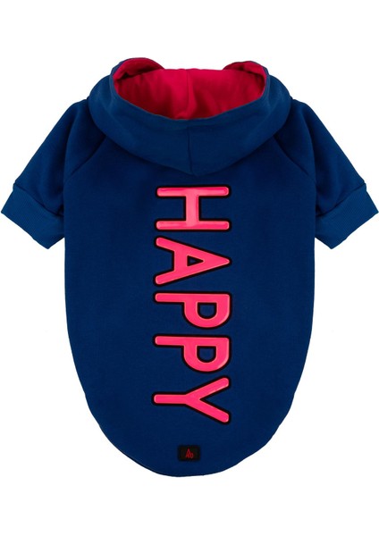 A40 Pet Happy Kapüşonlu Içi Şardonlu Kedi ve  Köpek Sweatshirt Hoodie Sax Mavi