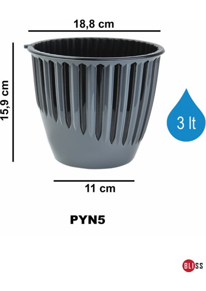 3 Lt Plastik Dekoratif Antrasit Renk Piyano Saksı