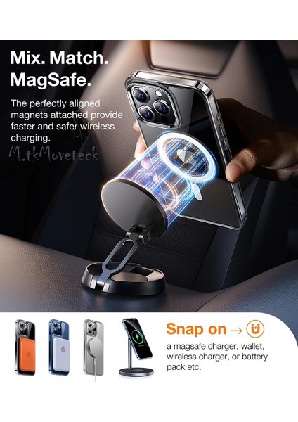 Apple iPhone 15 Pro Max Kılıf Magsafe Wireless Kablosuz Şarj Destekli Sert Silikon Şeffaf Clear Kapak Manyetik