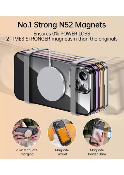 Apple iPhone 15 Kılıf Magsafe Wireless Şarj Destekli Parlak Titanium Renkli Kenarlı Arkası Şeffaf Case indirimleri