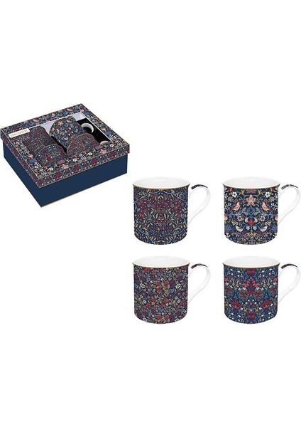 Bone Porselen Çiçek Desenli 4'lü Kupa