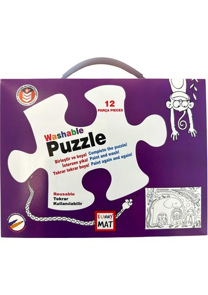 Funny Mat - Washable Puzzle: Sevimli Dostlar- Birleştir Boya! (12 Parça Puzzle + 6 Adet Kalem Hediye)