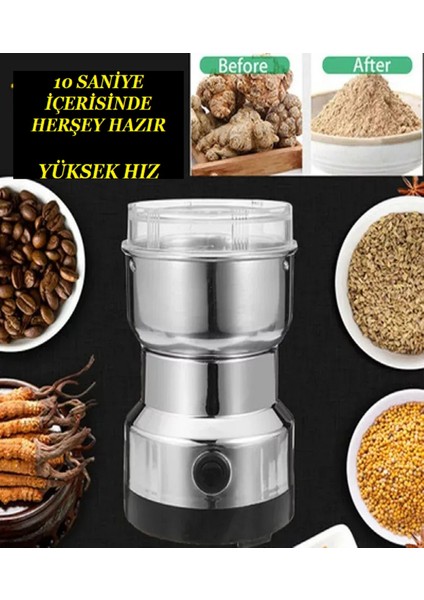 Elektrikli Kahve ve Baharat Öğütücü Un Tahıl Fındık Pirinç Öğütücü Çok Fonksiyonlu 150W Paslanmaz