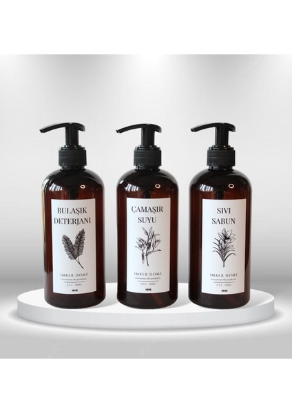 Amber Kahverengi Plastik Pompalı Bulaşık Deterjanı Çamaşır Suyu Sıvı Sabun Şişesi 500ML