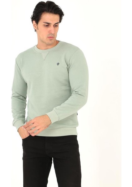 Bisiklet Yaka Ön Detaylı Basic Sweatshirt