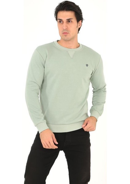 Bisiklet Yaka Ön Detaylı Basic Sweatshirt