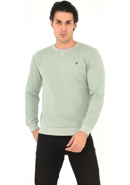 Bisiklet Yaka Ön Detaylı Basic Sweatshirt