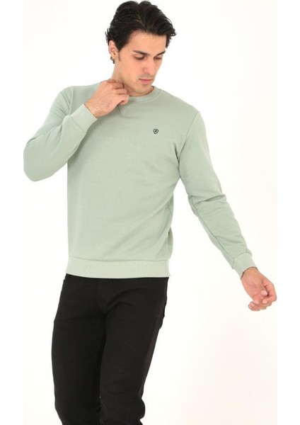 Bisiklet Yaka Ön Detaylı Basic Sweatshirt