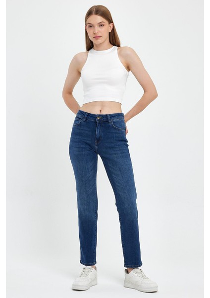 Kadın Petra Dirty Dark Blue Boyfriend Jean Pantolon