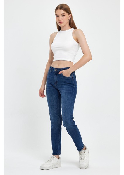 Kadın Petra Dirty Dark Blue Boyfriend Jean Pantolon modelleri