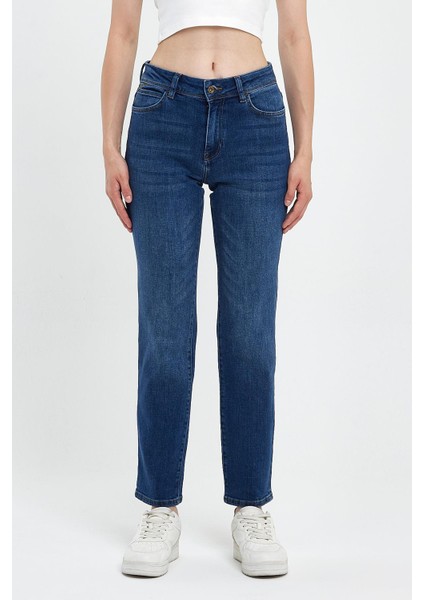 Kadın Petra Dirty Dark Blue Boyfriend Jean Pantolon indirimleri