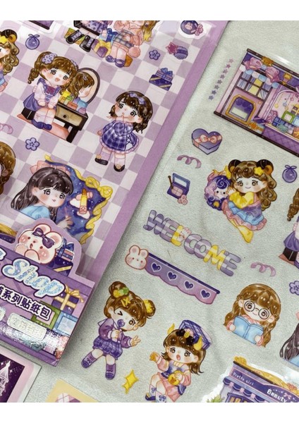 Sevimli Hediye Dükkanı Şeffaf Pet Mor Sticker Set / Çıkartma / Su Geçirmez / Bullet Journal modelleri