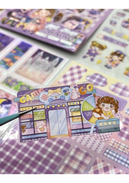Sevimli Hediye Dükkanı Şeffaf Pet Mor Sticker Set / Çıkartma / Su Geçirmez / Bullet Journal fırsatları