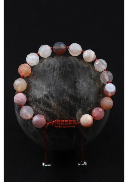 Karnelyan Akik Doğal Taş Fasetli Kesim Makrome Örme Bileklik