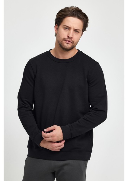Erkek Rich Siyah Bisiklet Yaka Regular Fit 3 İplik Sweatshirt fiyatları