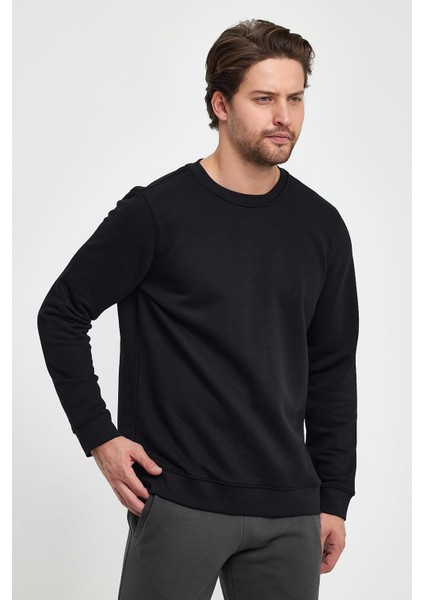 Erkek Rich Siyah Bisiklet Yaka Regular Fit 3 İplik Sweatshirt modelleri