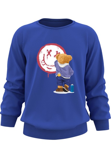 Oversize Ressam Bear Baskılı Çocuk Sweatshirt