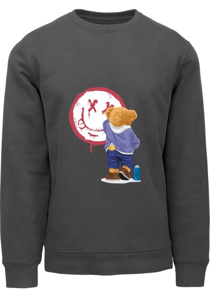 Oversize Ressam Bear Baskılı Çocuk Sweatshirt indirimleri