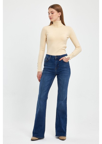 Kadın Jenny Dirty Dark Blue Yüksek Bel Flare Jean Pantolon fiyatları