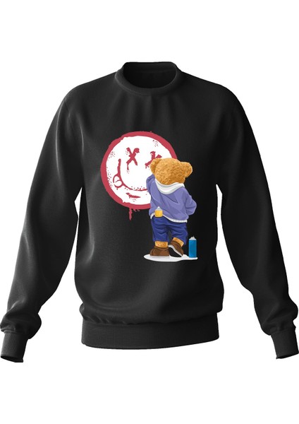 Oversize Ressam Bear Baskılı Çocuk Sweatshirt indirimleri