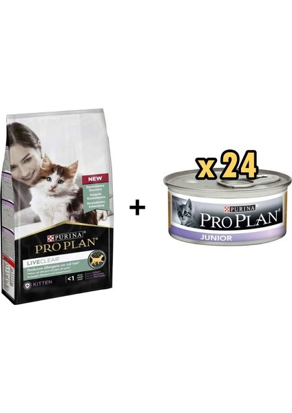 Live Clear Kitten Hindili Yavru Kedi Maması 1.4 kg + 24 Adet Proplan Junior Tavuk Etli Yavru Kedi Maması 85 gr