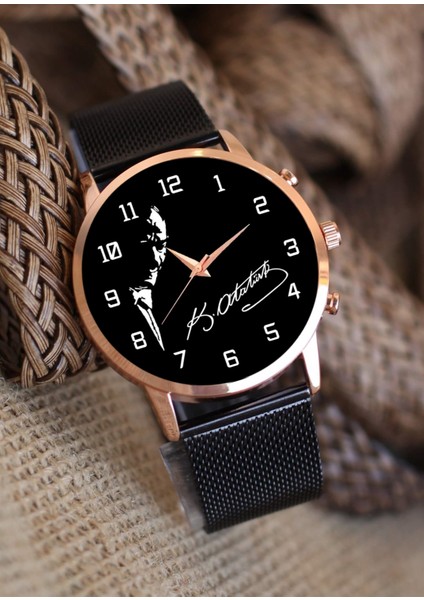 Mustafa Kemal Atatürk Silueti ve Imzası Tek Bay Kol Saati Doğum Günü Hediyesi