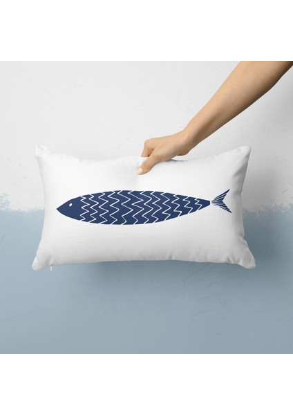 A Fish 30CM x 50CM / Marin Temalı Çift Taraflı Kırlent Kılıfı