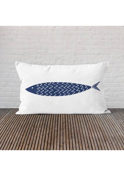 A Fish 30CM x 50CM / Marin Temalı Çift Taraflı Kırlent Kılıfı