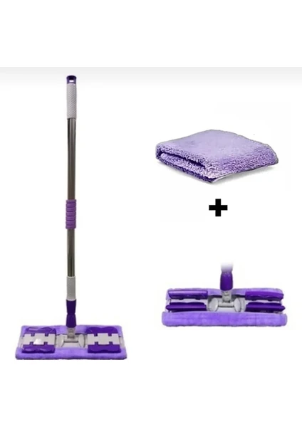 Ithal Yeni Nesil Mandallı Mikrofiber Bezli Mop + Yedek Bez Mor