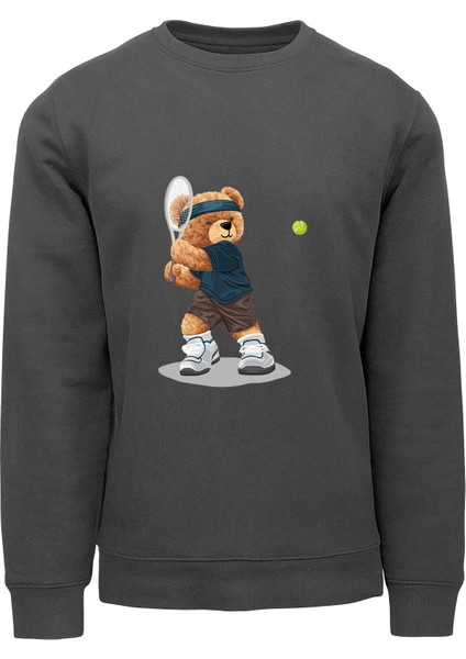 Oversize Tenisçi Bear Baskılı Çocuk Sweatshirt