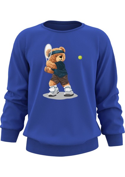 Oversize Tenisçi Bear Baskılı Çocuk Sweatshirt modelleri