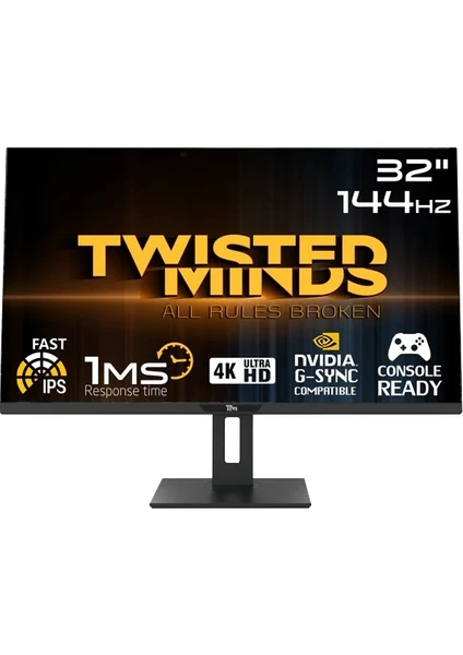 Twısted Mınds 32 TM32DUI UHD 4K 144Hz 1ms HDMI Dp Gsync Ps/xbox Rgb IPS Gaming Monitör