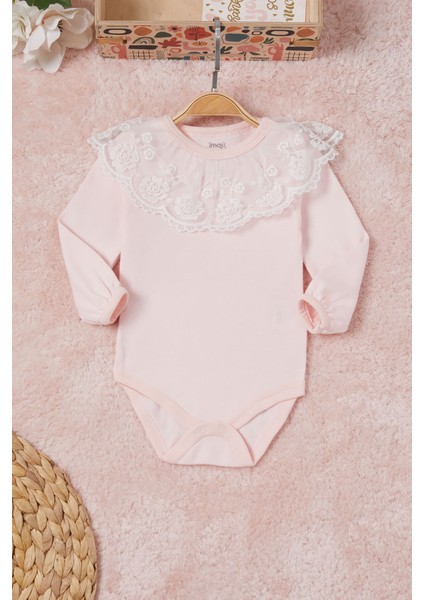 Pembe Kız Bebek Dantel Yakalı Uzun Kol Çıtçıtlı Badi 16839