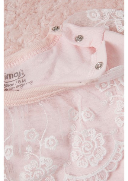 Pembe Kız Bebek Dantel Yakalı Uzun Kol Çıtçıtlı Badi 16839 fırsatları
