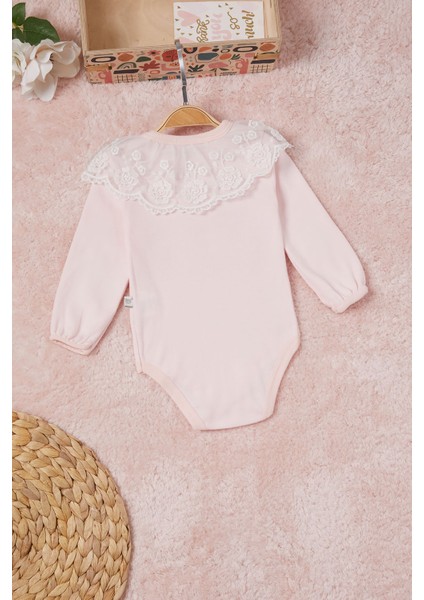 Pembe Kız Bebek Dantel Yakalı Uzun Kol Çıtçıtlı Badi 16839 indirimleri