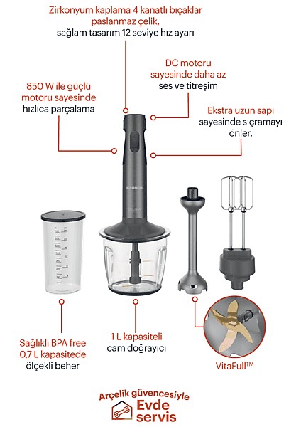 Hbs 7285 4 Bıçaklı Paslanmaz Çelik Blender Seti