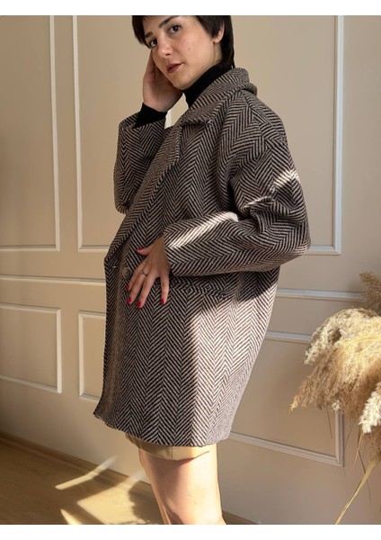 Kahverengi Balıksırtı Düşük Kol Iç Astarlı Cepli Ara Boy Oversize Kaban fırsatları