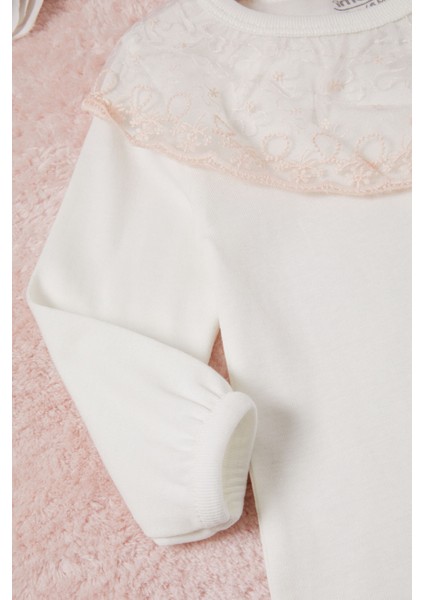 Ekru Kız Bebek Dantel Yakalı Uzun Kol Çıtçıtlı Badi 16848 fiyatları