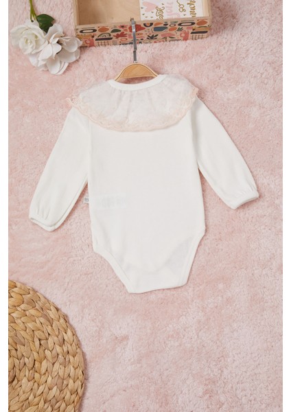 Ekru Kız Bebek Dantel Yakalı Uzun Kol Çıtçıtlı Badi 16848 fırsatları