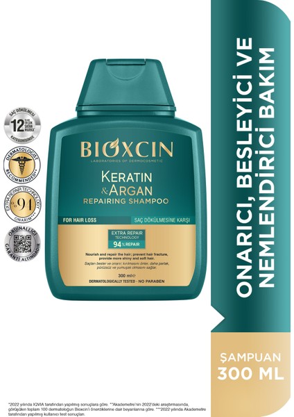 Keratin & Argan Onarıcı Şampuan 300 ml - Yıpranmış ve Hasar Görmüş Saçlar 2 Li Avantaj Seti