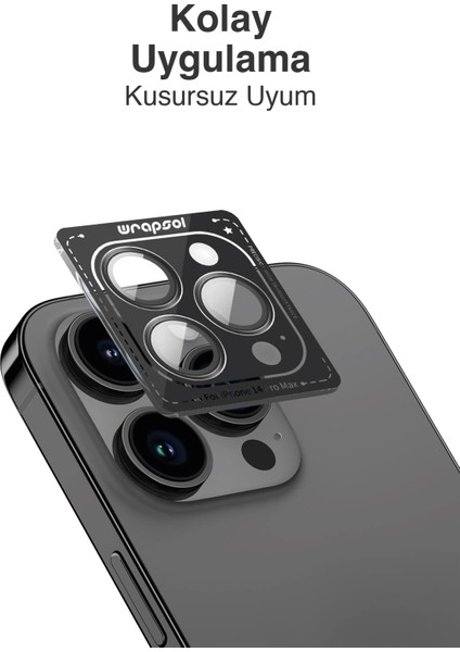 iPhone 15 Pro Max Kamera Lens Koruyucu Siyah Titanyum Kolay Uygulama Aparatlı