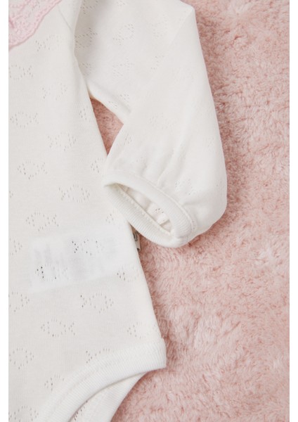Ekru Kız Bebek Dantel Yakalı Uzun Kol Çıtçıtlı Badi 16841 modelleri